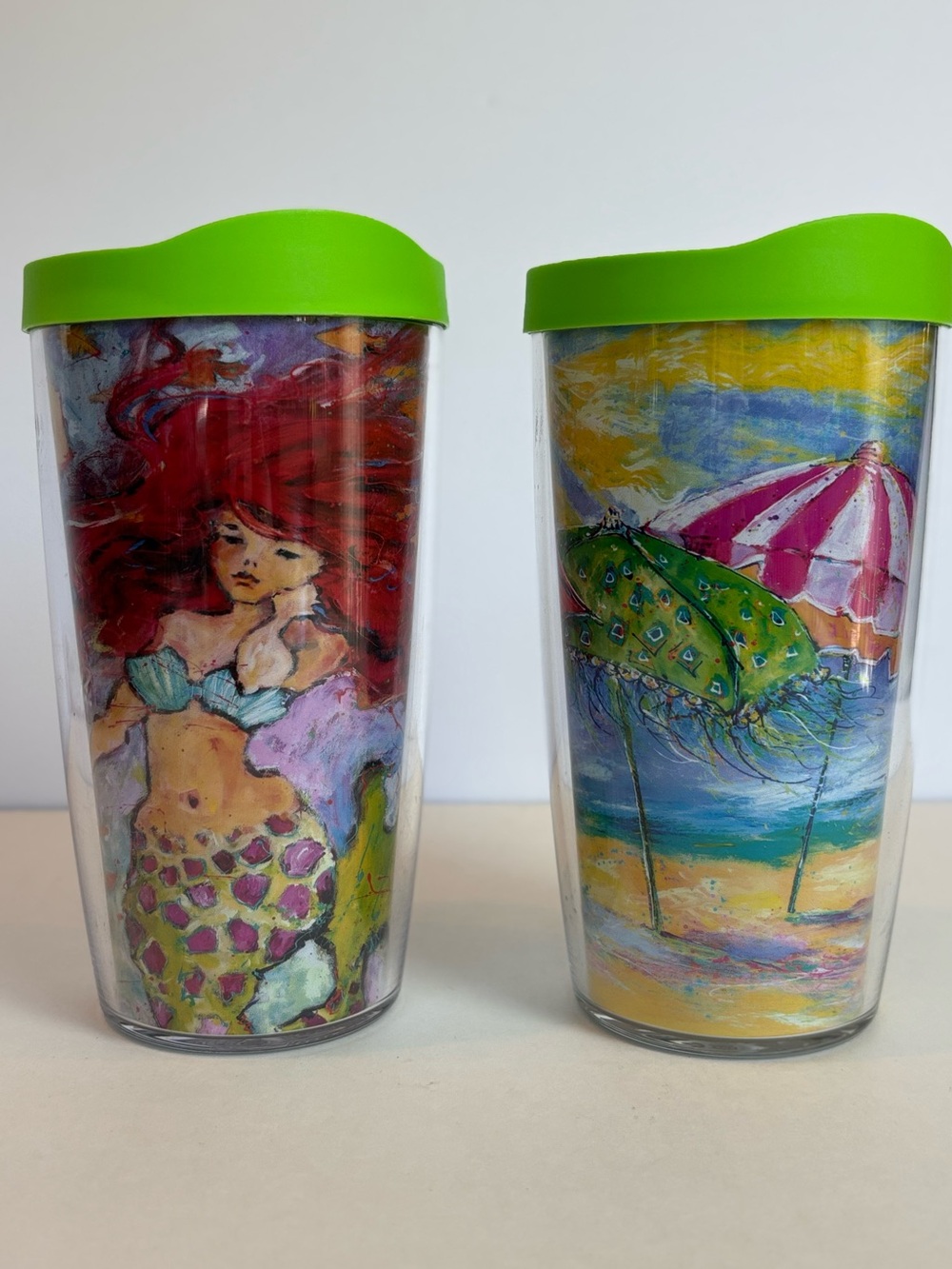 Tervis Tumbler Set of 2 Leoma Lovegrove Mermaid & Beach Umbrellas 16 oz